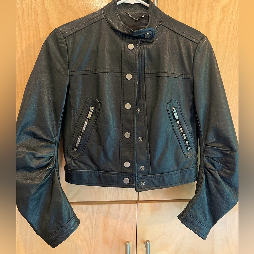 BCBG cropped leather jacket. Black.